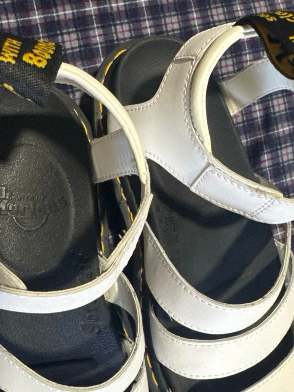 Dr. Martens blaire White Multi-Strap Sandals with Yellow Stitching